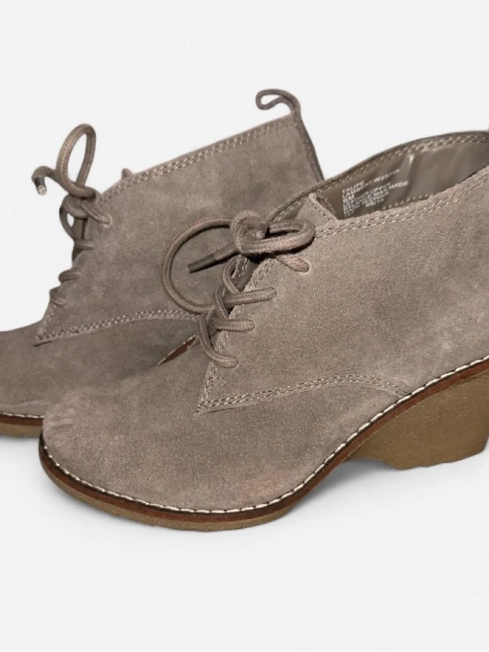 White Mountain Taupe Suede Lace-Up Wedge Ankle Boots